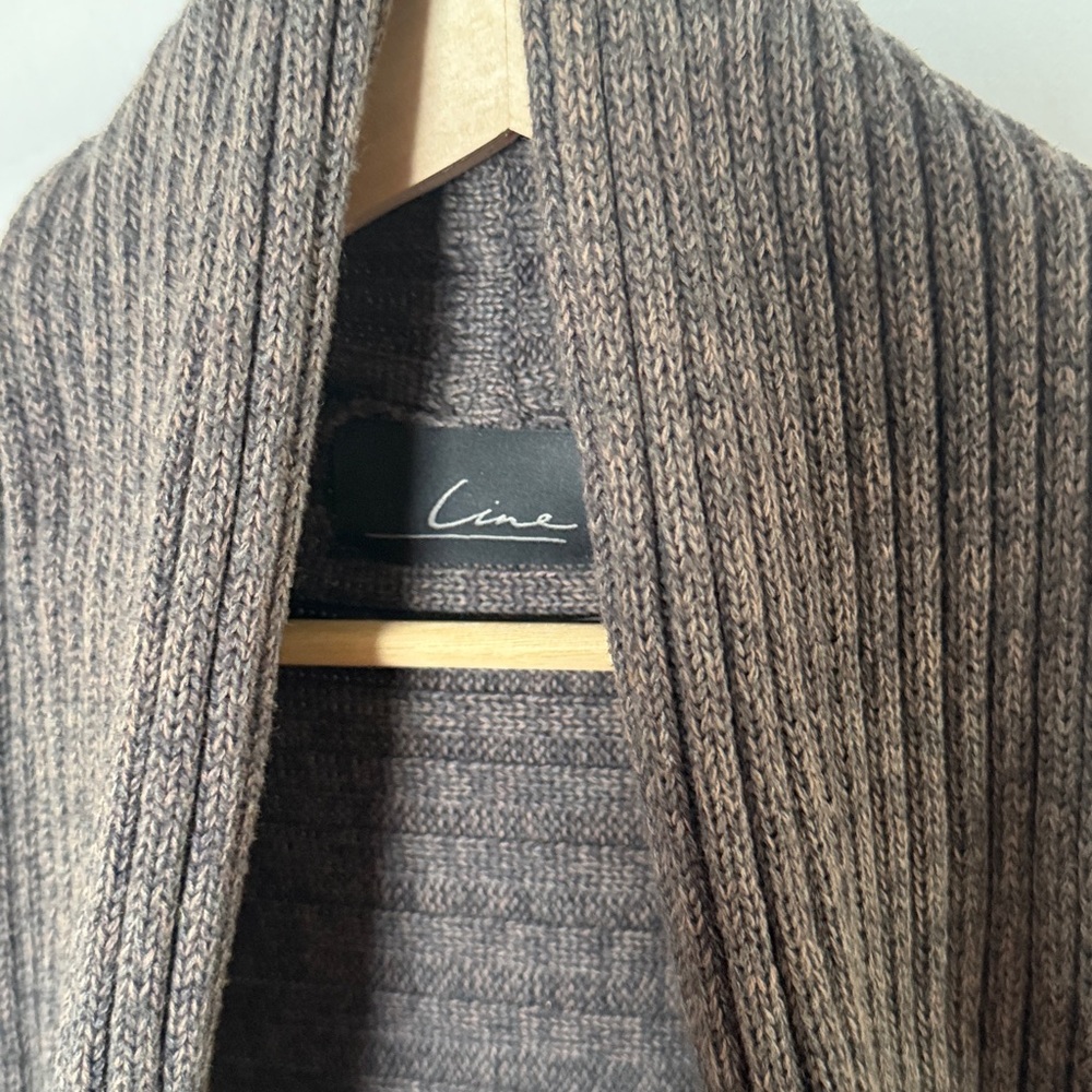 Line: 100% Cotton Open-Front Ribbed Longline Cardigan in Dark Brown - Picture 2 of 6